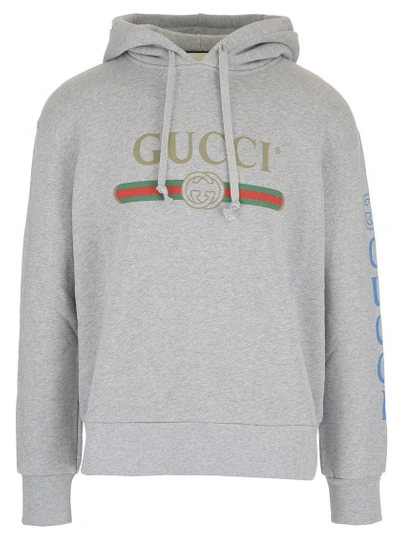 Shop Gucci Dragon Embroidered Hoodie In Grey
