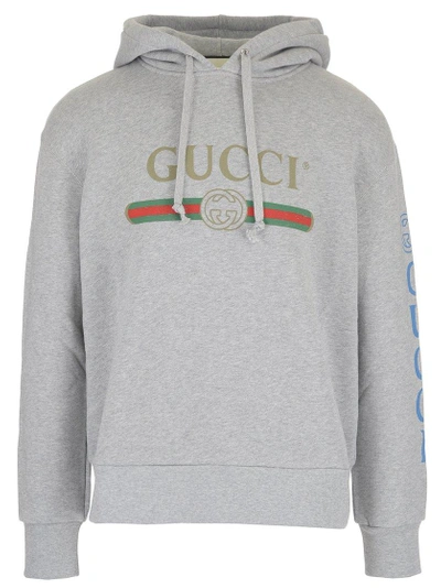 Gucci Vintage Logo Embroidered Pullover Hoodie In Grey | ModeSens