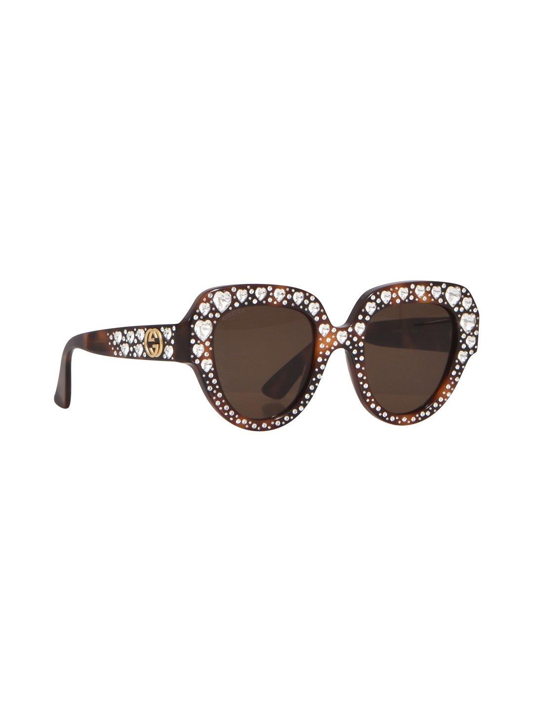 Gucci Heart Studded Sunglasses In Brown | ModeSens