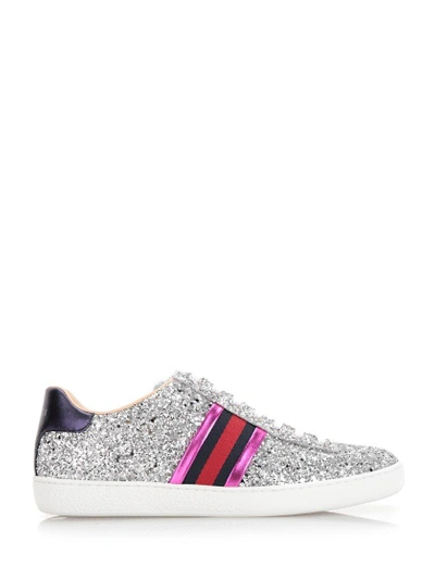 Shop Gucci Ace Glitter Sneakers In Silver