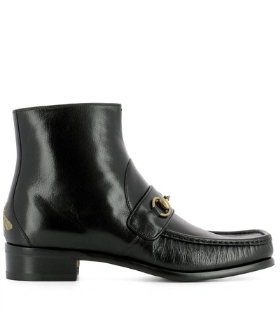 Gucci Bee Print Heel Ankle Boots In Black | ModeSens