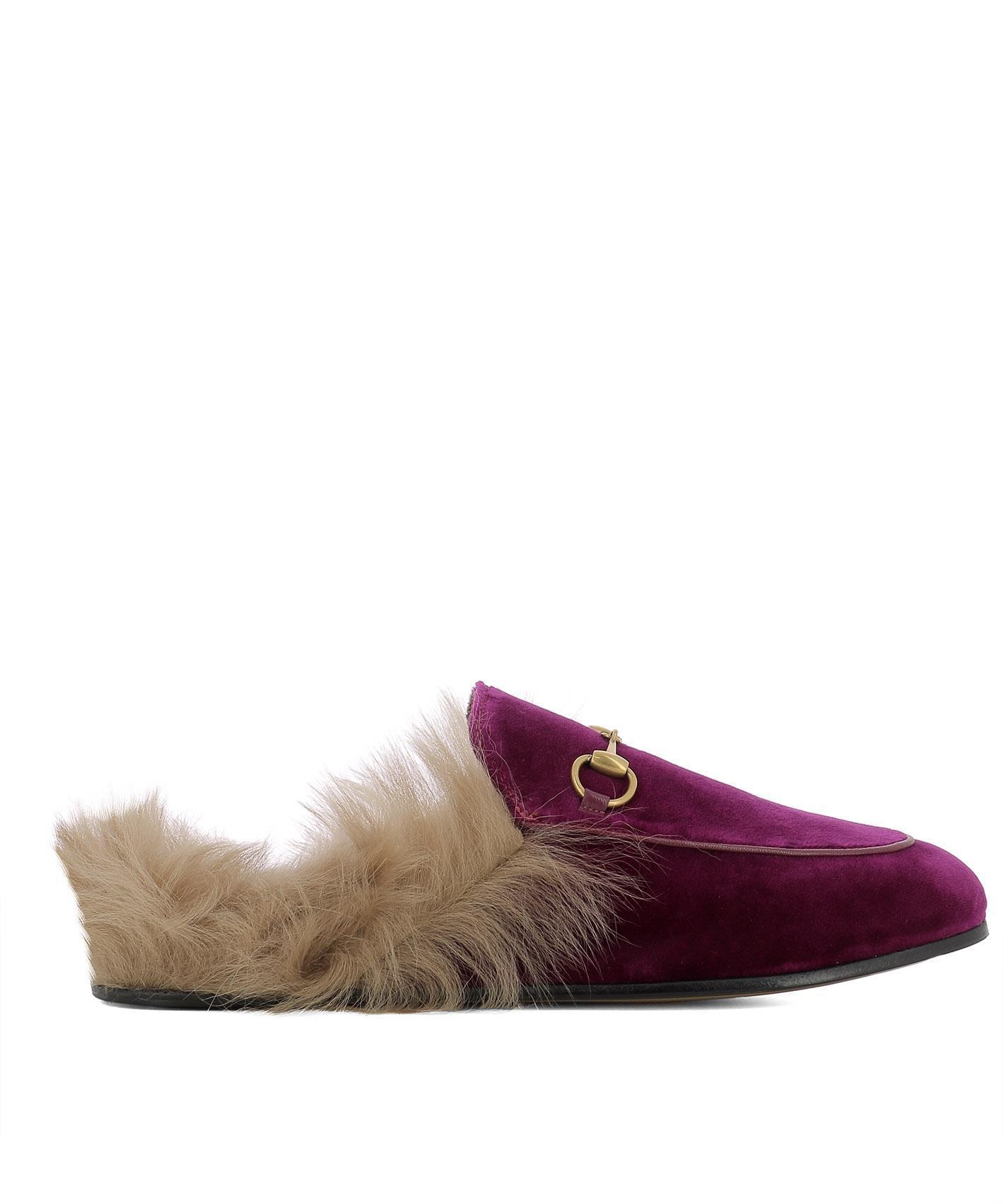 purple fur slippers