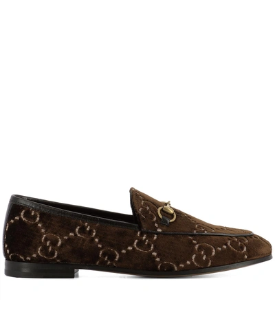 Shop Gucci Jordaan Gg Loafers In Brown