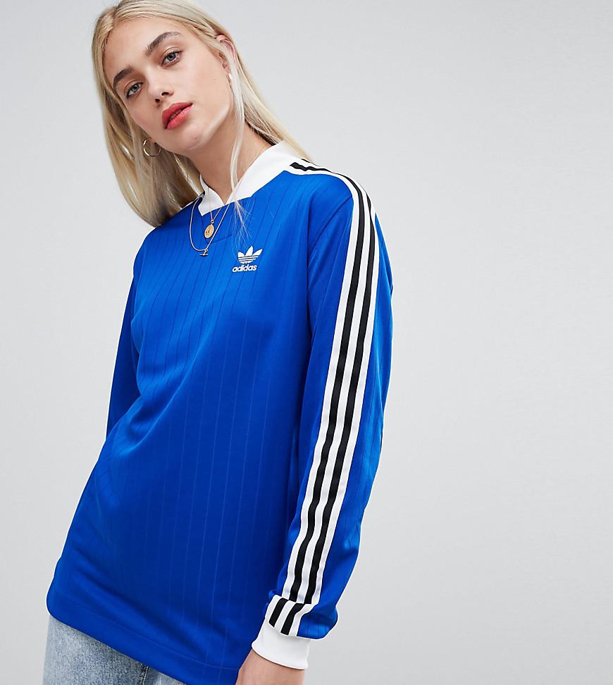 Adidas Originals Three Stripe T-shirt In Blue With Logo Print Back - Blue |  ModeSens