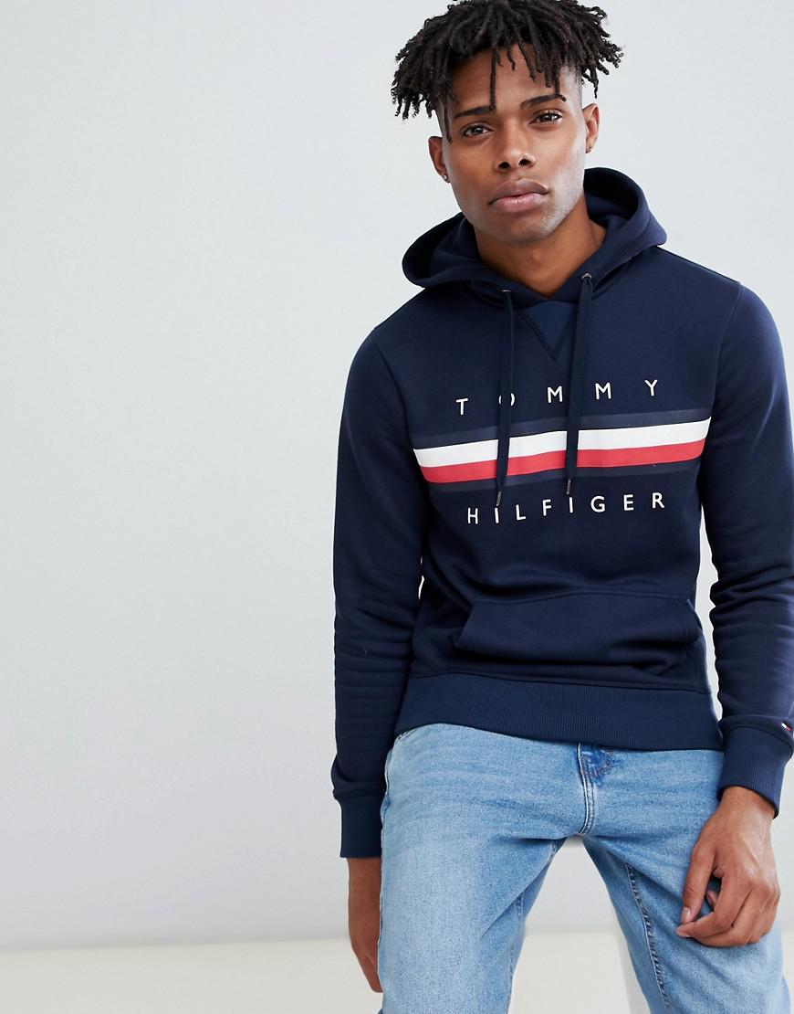 tommy hilfiger stripe logo hoodie