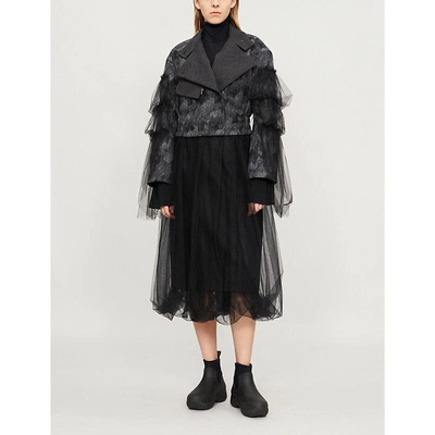 Shop Quetsche Tulle-sleeve Wool-blend Jacket In Black