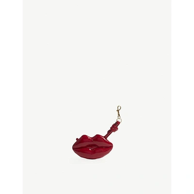 Shop Anya Hindmarch Chubby Lips Leather Bag Charm In Dark Red
