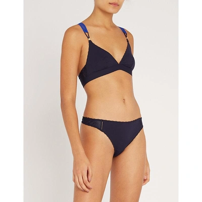 Shop Stella Mccartney Triangle-cup Stretch-jersey And Mesh Soft Bra In Navy