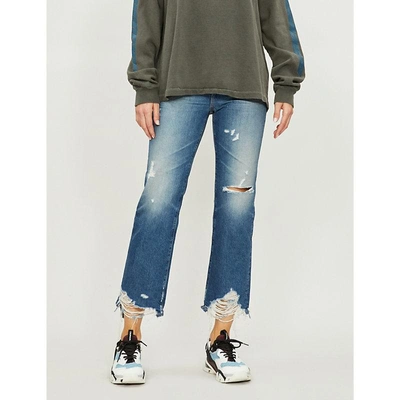 Shop Ag Frayed-hem Cropped High-rise Jeans In 21 Years City Blue