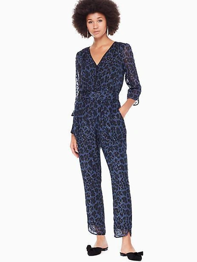 Shop Kate Spade Leopard-print Clip Dot Jumpsuit In Light Adriatic Blue