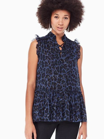 Shop Kate Spade Leopard-print Clip Dot Top In Light Adriatic Blue
