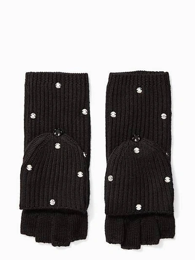 Shop Kate Spade Bedazzled Pop Top Mittens In Black