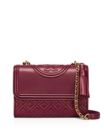 Shop Tory Burch Fleming Convertible Small Leather Shoulder Bag In Imerial Garnet/gold