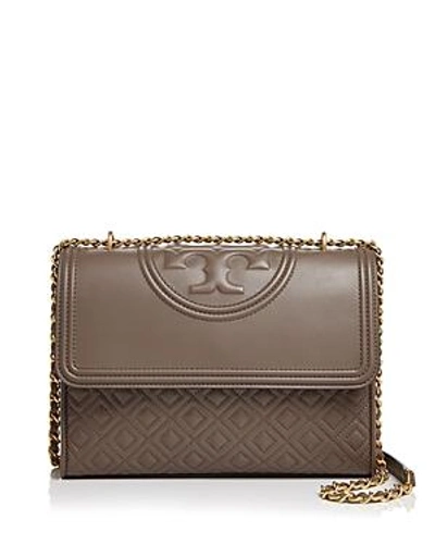 Shop Tory Burch Fleming Convertible Leather Shoulder Bag In Silver Maple/gold