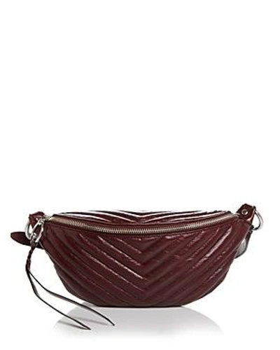 Shop Rebecca Minkoff Edie Large Leather Sling Belt Bag In Bordeaux/silver