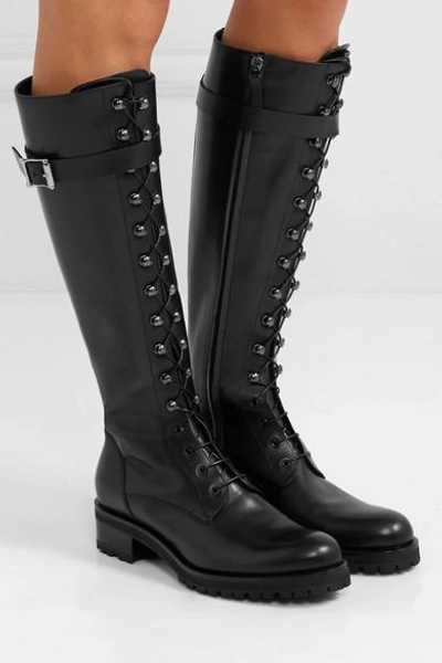 Shop Rupert Sanderson Duncan Buckled Leather Knee Boots In Black