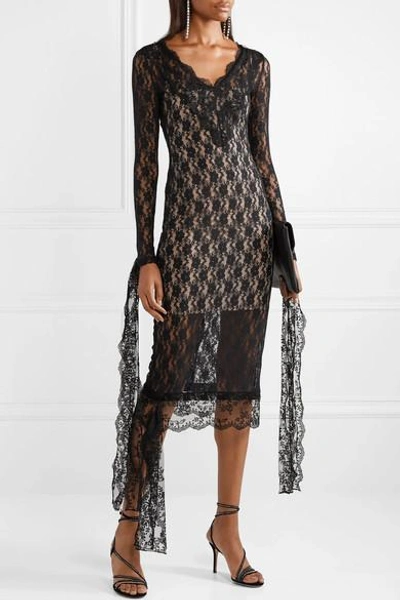 Shop Christopher Kane Tie-detailed Stretch-chantilly Lace Midi Dress In Black