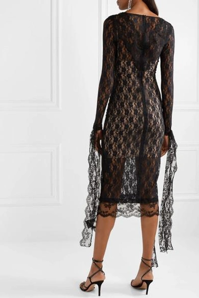 Shop Christopher Kane Tie-detailed Stretch-chantilly Lace Midi Dress In Black