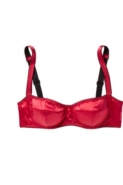 Shop Dolce & Gabbana Stretch-silk Satin Underwired Balconette Bra In Red