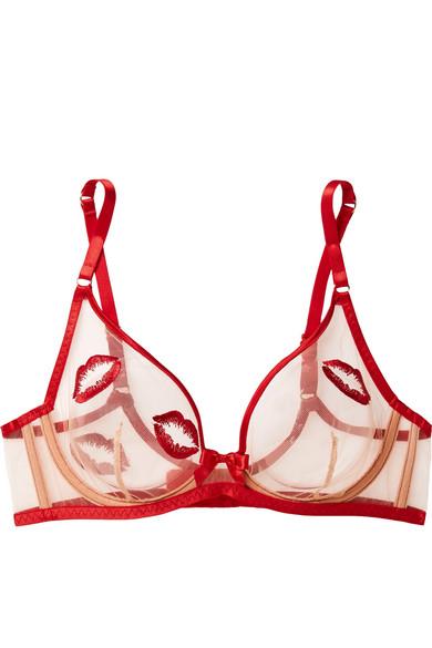 Agent Provocateur Lotie Satin-trimmed Embroidered Tulle Underwired Bra In  Red | ModeSens