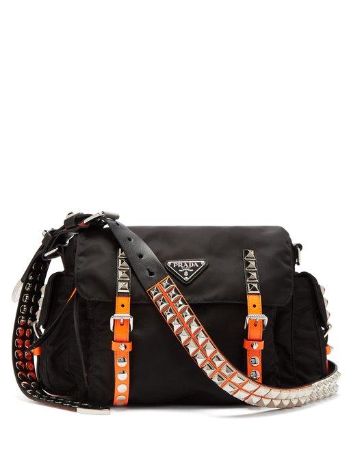 prada studded nylon messenger bag