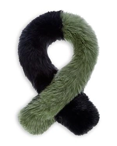 Shop Charlotte Simone Polly Pop Color-block Fox-fur Scarf In Black/khaki