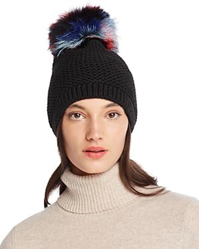 Shop Kyi Kyi Slouchy Hat With Fox Fur Pom-pom - 100% Exclusive In Black Multi