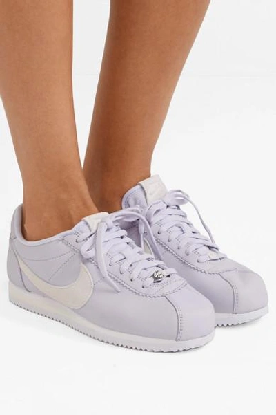 Shop Nike Classic Cortez Leather And Suede Sneakers In Lilac