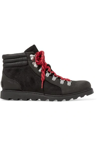 Shop Sorel Ainsley Conquest Waterproof Leather And Suede Ankle Boots In Black