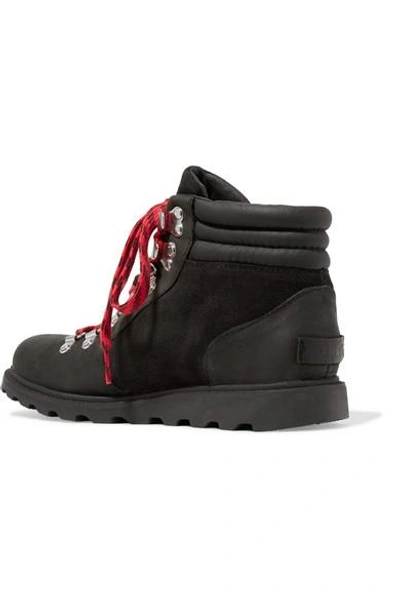 Shop Sorel Ainsley Conquest Waterproof Leather And Suede Ankle Boots In Black