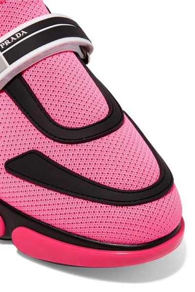 Shop Prada Cloudbust Logo-embossed Rubber-trimmed Mesh High-top Sneakers In Pink