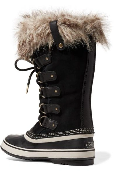 Shop Sorel Joan Of Arctic Faux Fur-trimmed Waterproof Suede And Rubber Boots In Black