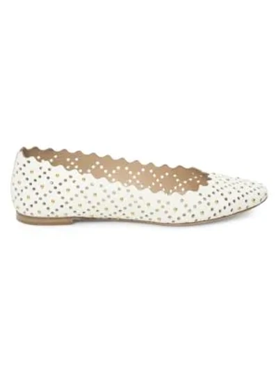 Shop Chloé Lauren Perforated & Studded Leather Ballet Flats In Natural White