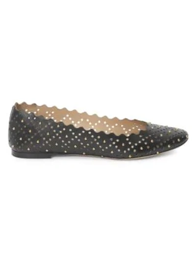 Shop Chloé Lauren Perforated & Studded Leather Ballet Flats In Natural White