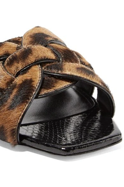Shop Saint Laurent Nu Pieds Woven Leopard-print Calf Hair Slides