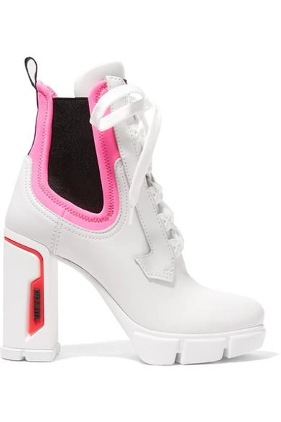 Shop Prada Logo-embossed Rubber And Neoprene-trimmed Leather Ankle Boots In White