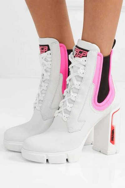 Shop Prada Logo-embossed Rubber And Neoprene-trimmed Leather Ankle Boots In White