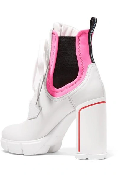 Shop Prada Logo-embossed Rubber And Neoprene-trimmed Leather Ankle Boots In White