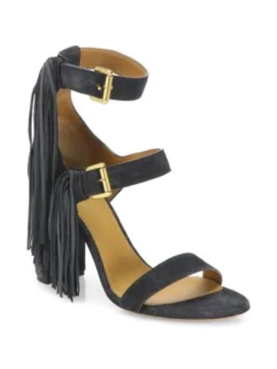 Shop Ann Demeulemeester Fringe Leather High-heel Sandals In Black