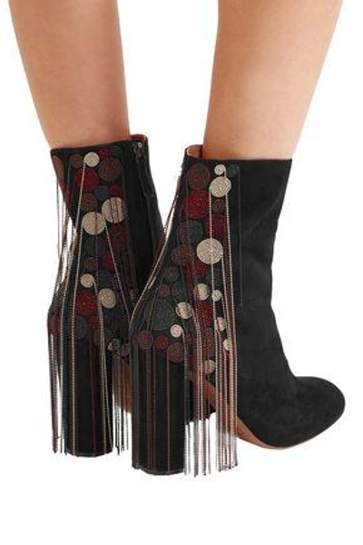 Shop Chloé Woman Liv Beaded Suede Ankle Boots Black
