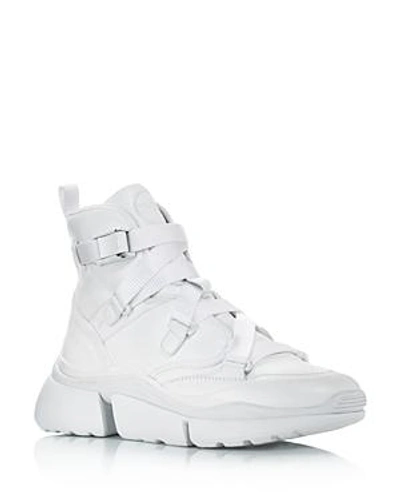 Shop Chloé Women's Sonnie Leather High Top Sneakers In White