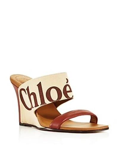 Shop Chloé Women's Verena Leather & Canvas Logo Wedge Sandals In Mild Beige