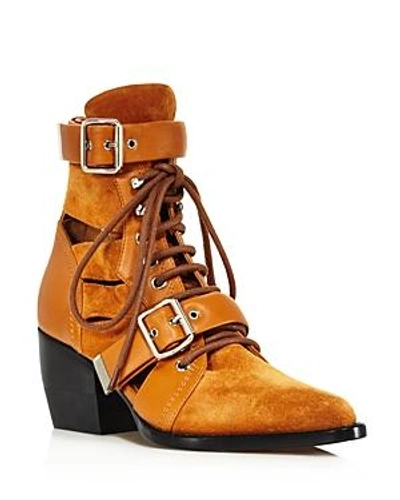 Shop Chloé Women's Rylee Suede & Leather Open-toe Lace Up Booties In Natural