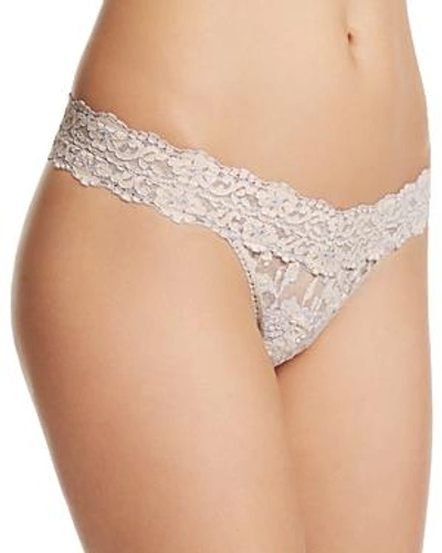 Shop Hanky Panky Cross-dyed Signature Lace Low-rise Thong In Cygnet/vanilla