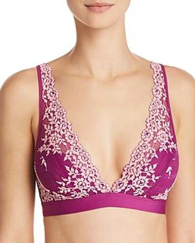 Shop Wacoal Embrace Lace Plunge Soft Cup Wireless Bra In Hollyhock/chalk Pink