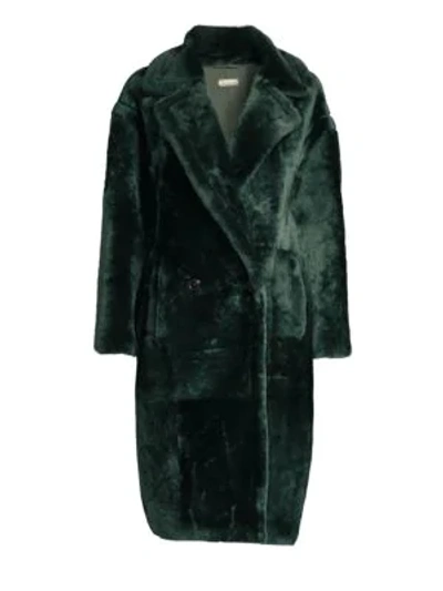 Anne Vest Cozy Double-breasted Long Shearling Coat In Pine Green | ModeSens