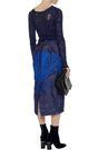 Shop Maison Margiela Woman Printed Floral-jacquard Cotton-organza Midi Skirt Azure