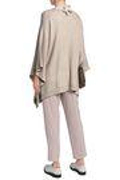 Shop Brunello Cucinelli Woman Sequin-embellished Ribbed-knit Poncho Neutral