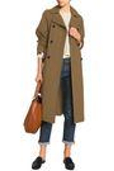 Shop Brunello Cucinelli Belted Cotton-gabardine Trench Coat In Sage Green