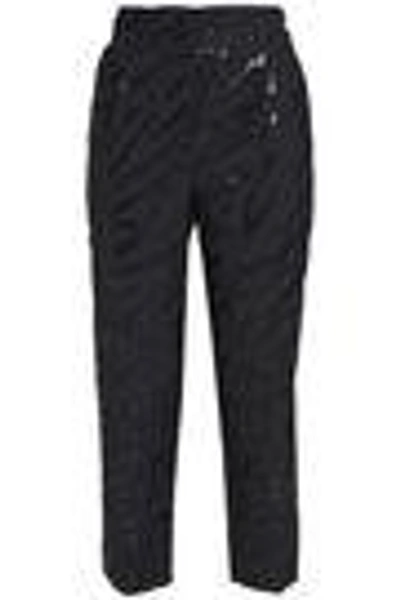 Shop Brunello Cucinelli Woman Cropped Sequin-embellished Wool And Linen-blend Tapered Pants Charcoal